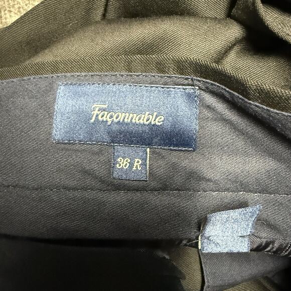 Faconnable Wool Dress Pants Mens 36R (39x29.5) Black Flat Front Straight Classy - Picture 2 of 8